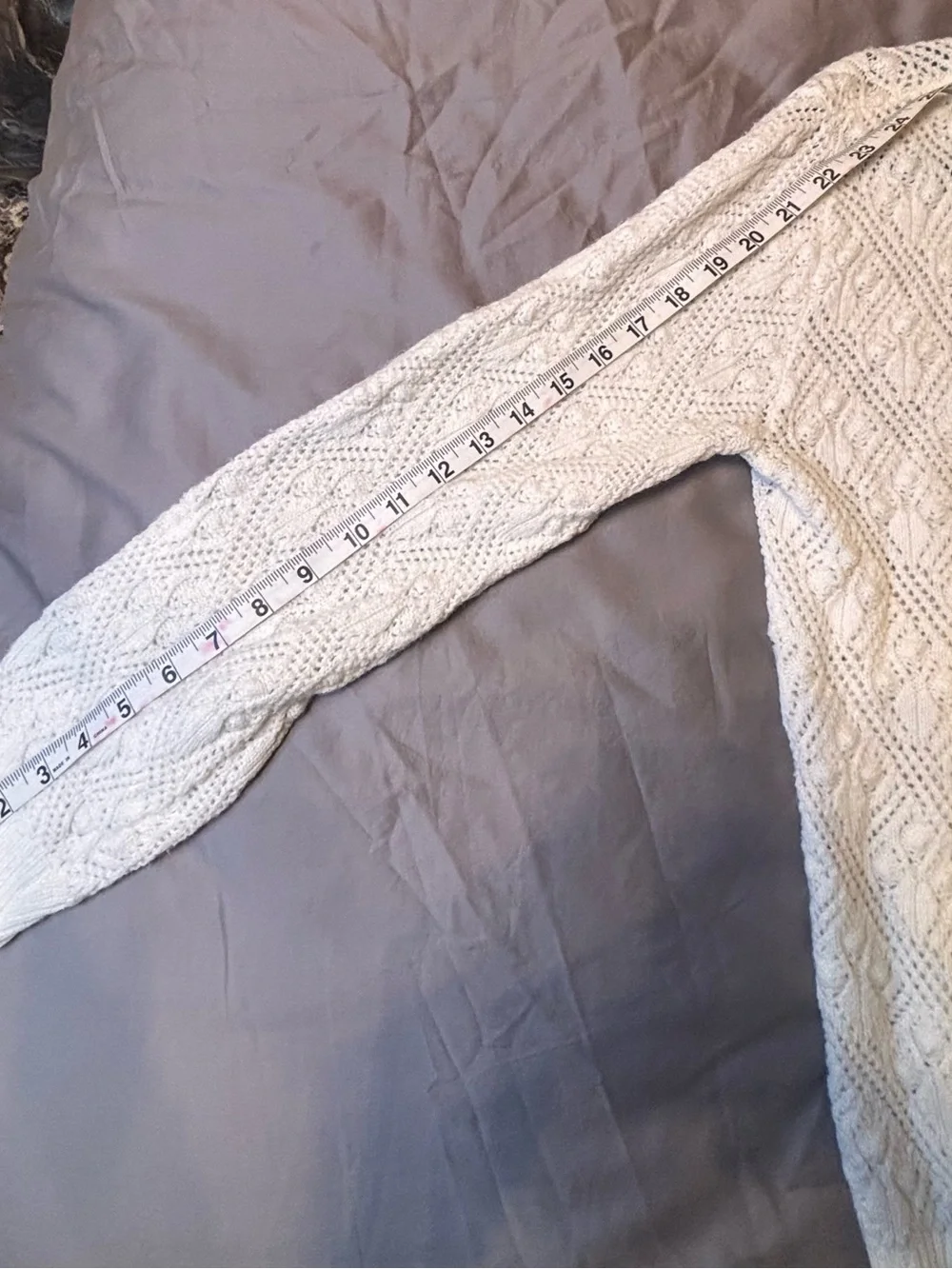 Vintage It’s Pure Gould Ivory Pointelle Cable Knit Cardigan Sweater Made USA